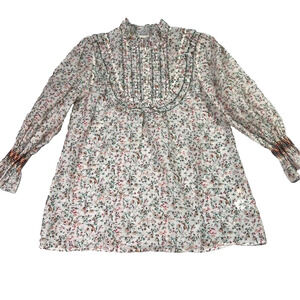 BAYILU Blouse Top Womens M Boho Peasant Floral Cottagecore Mock Neck